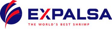 Logotipo de “EXPALSA” con un diseño abstracto azul y rojo y el texto “EL MEJOR CAMARÓN DEL MUNDO”.