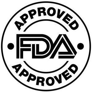 Símbolo aprobado por la FDA en blanco y negro.