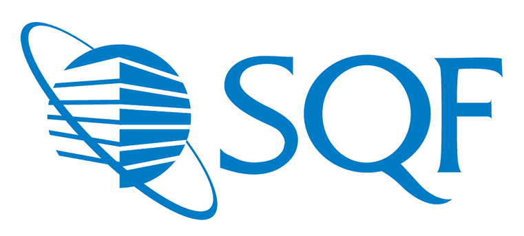Logotipo azul con un gráfico en forma de globo terráqueo y las letras 