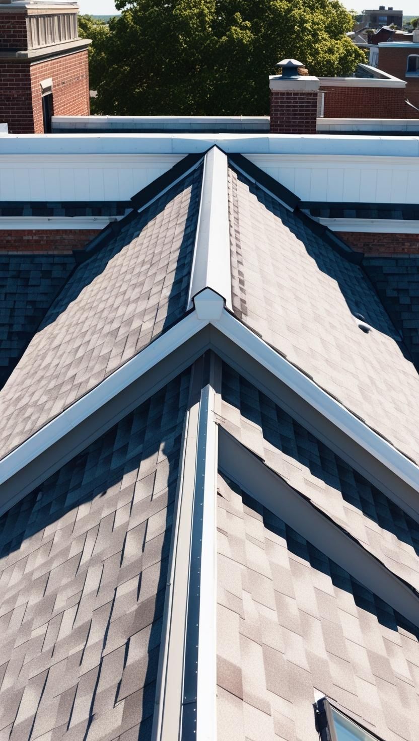 A close up of a roof with a skylight on it