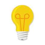 Yellow lightbulb with orange filament, representing an idea or innovation.