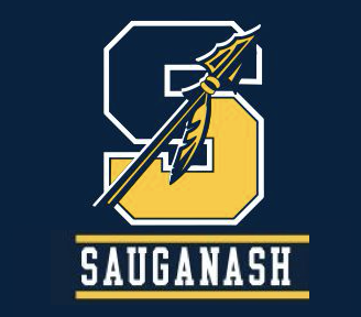 A blue and yellow logo for the sauganash football team