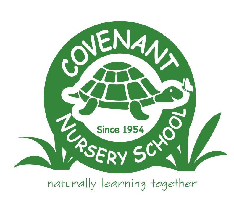 The logo for covenant nursery school has a turtle on it