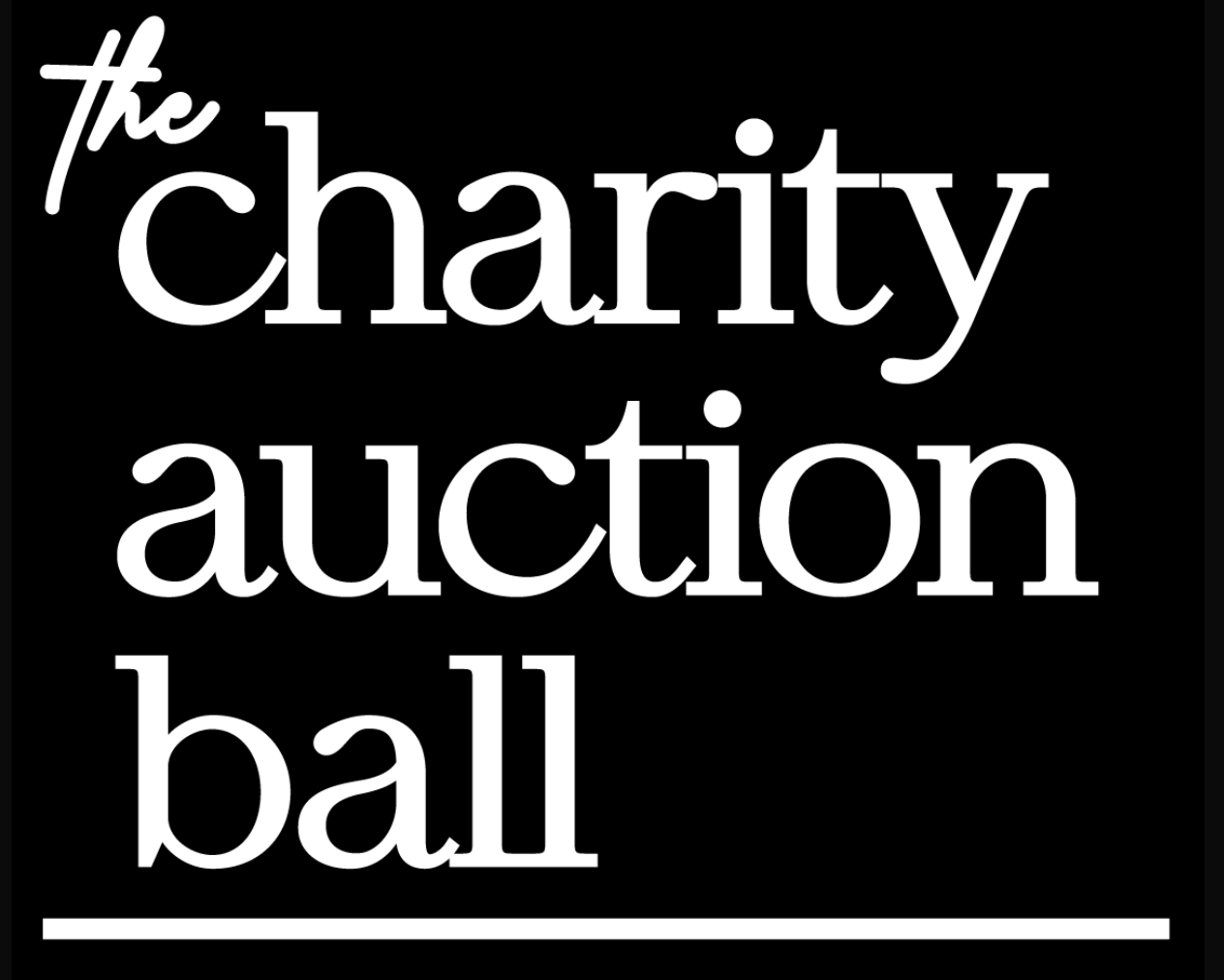 The logo for the charity auction ball is white on a black background.