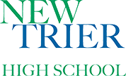 The logo for new trier high school is green and blue.