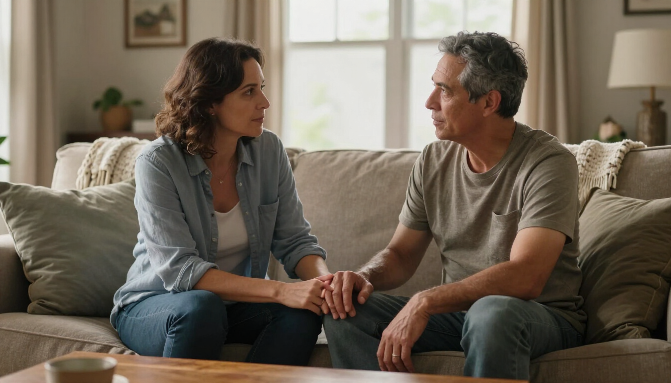 Couple discussing difficult conversations with care and openness