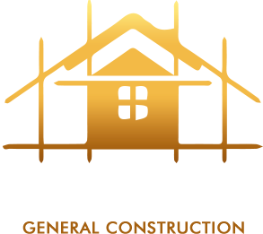 Gold house-and-roof construction logo with the words “GENERAL CONSTRUCTION” underneath