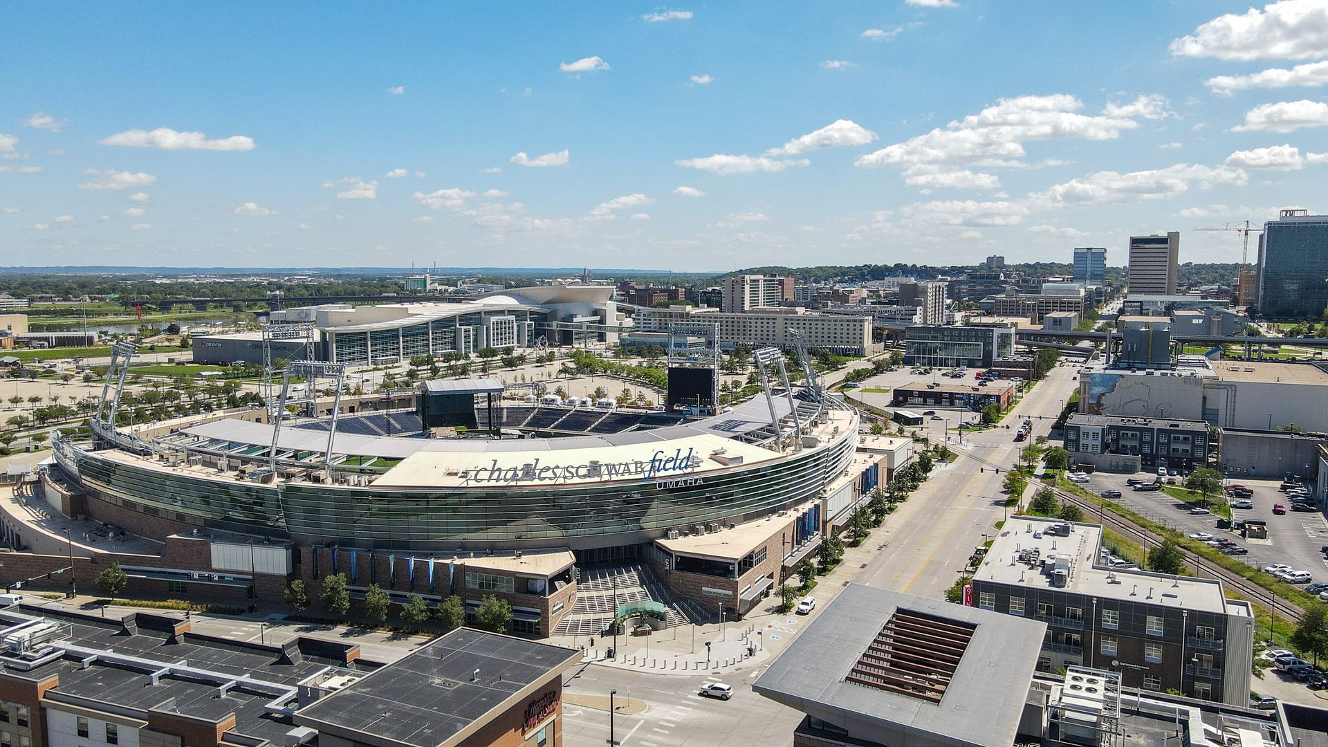 birds eye view of omaha city area
