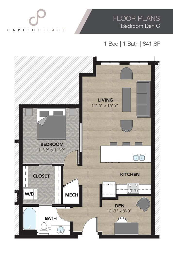 1 Bed | 1 Bath | 841 SF