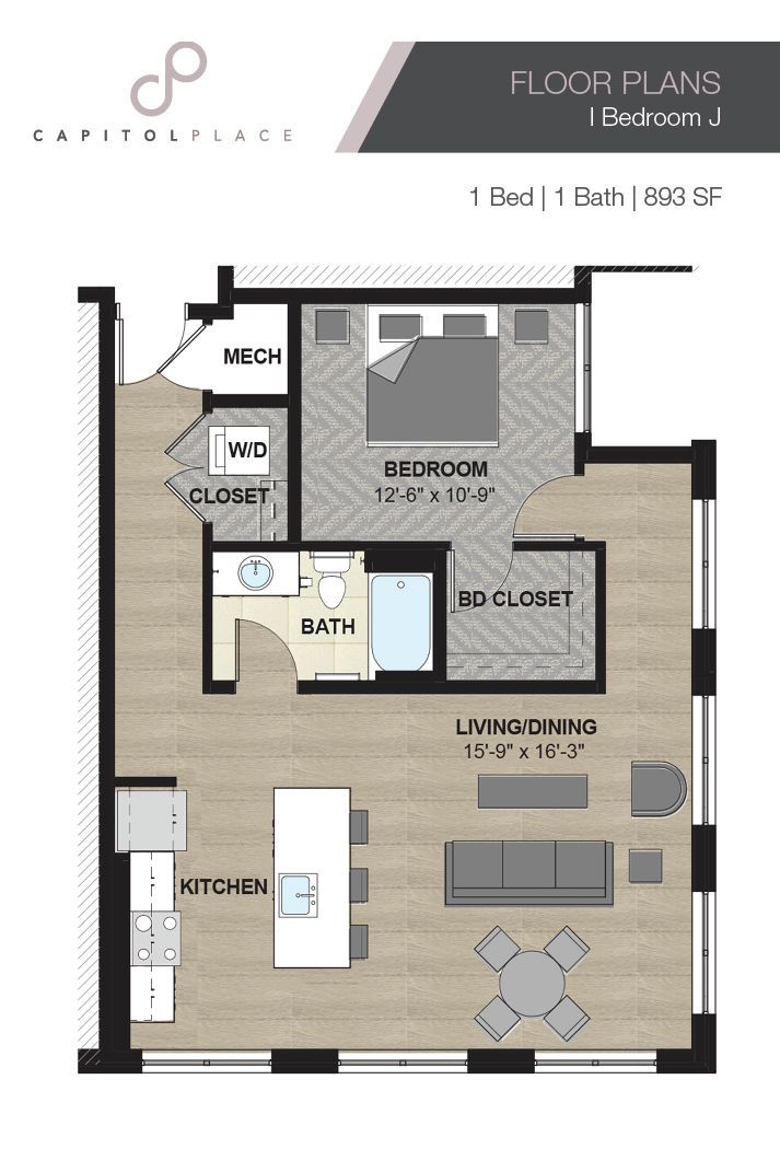 1 Bed | 1 Bath | 893 SF