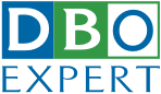 Un logo bleu et vert pour une entreprise appelée dba expert.