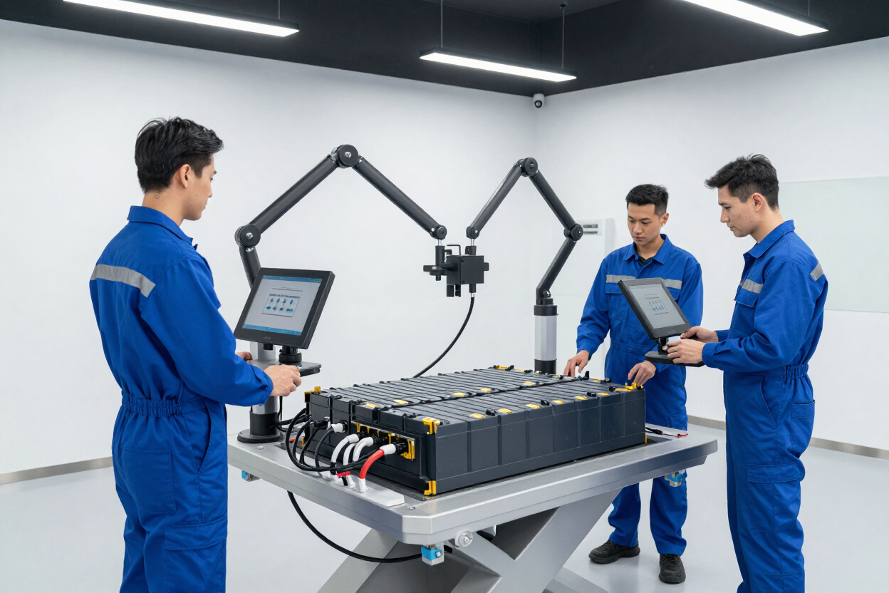EV battery diagnostic bay with certified technicians