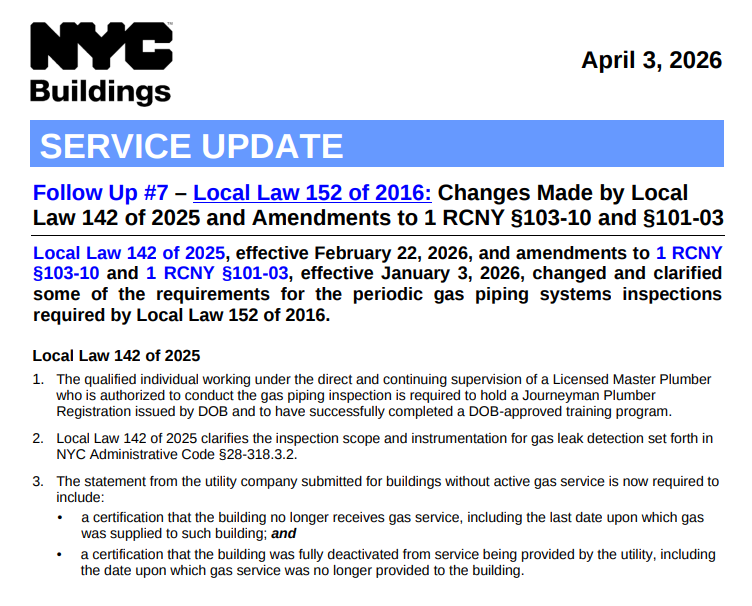 Changes Made by Local
Law 142 of 2025 and Amendments to 1 RCNY §103-10 and §101-03