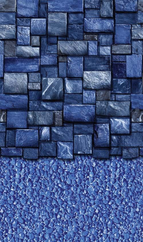 Un gros plan d un mur de briques bleues et de gravier bleu.