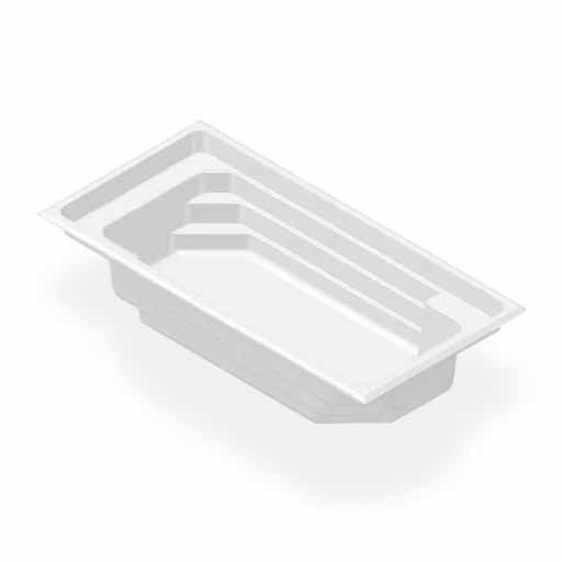 Bassin rectangulaire en plastique blanc à intérieur étagé, présenté en perspective sur fond clair