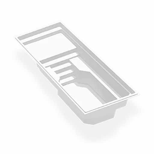 Plateau en plastique gris avec une main tenant un insert rectangulaire