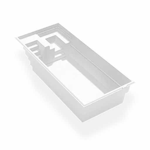 Plateau de rangement en plastique blanc compartimenté, présenté en vue de dessus en biais sur fond blanc.