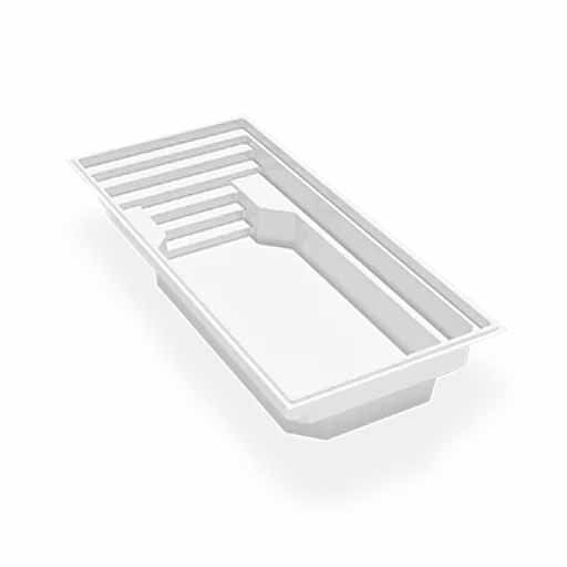 Plateau de rangement en plastique blanc avec plusieurs compartiments à fentes et un long bac de rangement