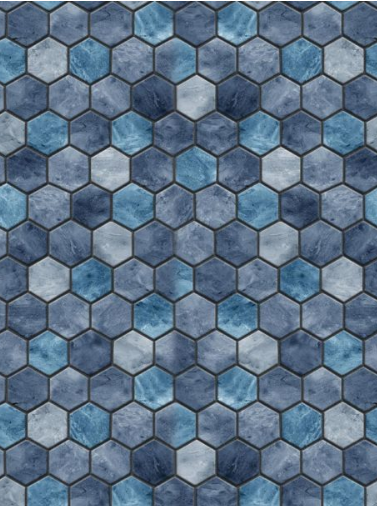 Un gros plan d un sol en carrelage hexagonal bleu et blanc.