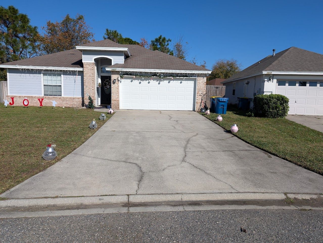 A house with a driveway. 