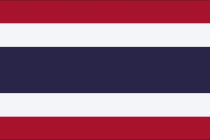 De vlag van Thailand, met vijf horizontale strepen in rood en wit, en een brede blauwe middenband.