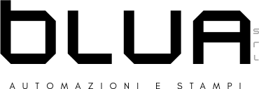 Logo for BLUA, "AUTOMAZIONI E STAMPI" is written underneath the logo.