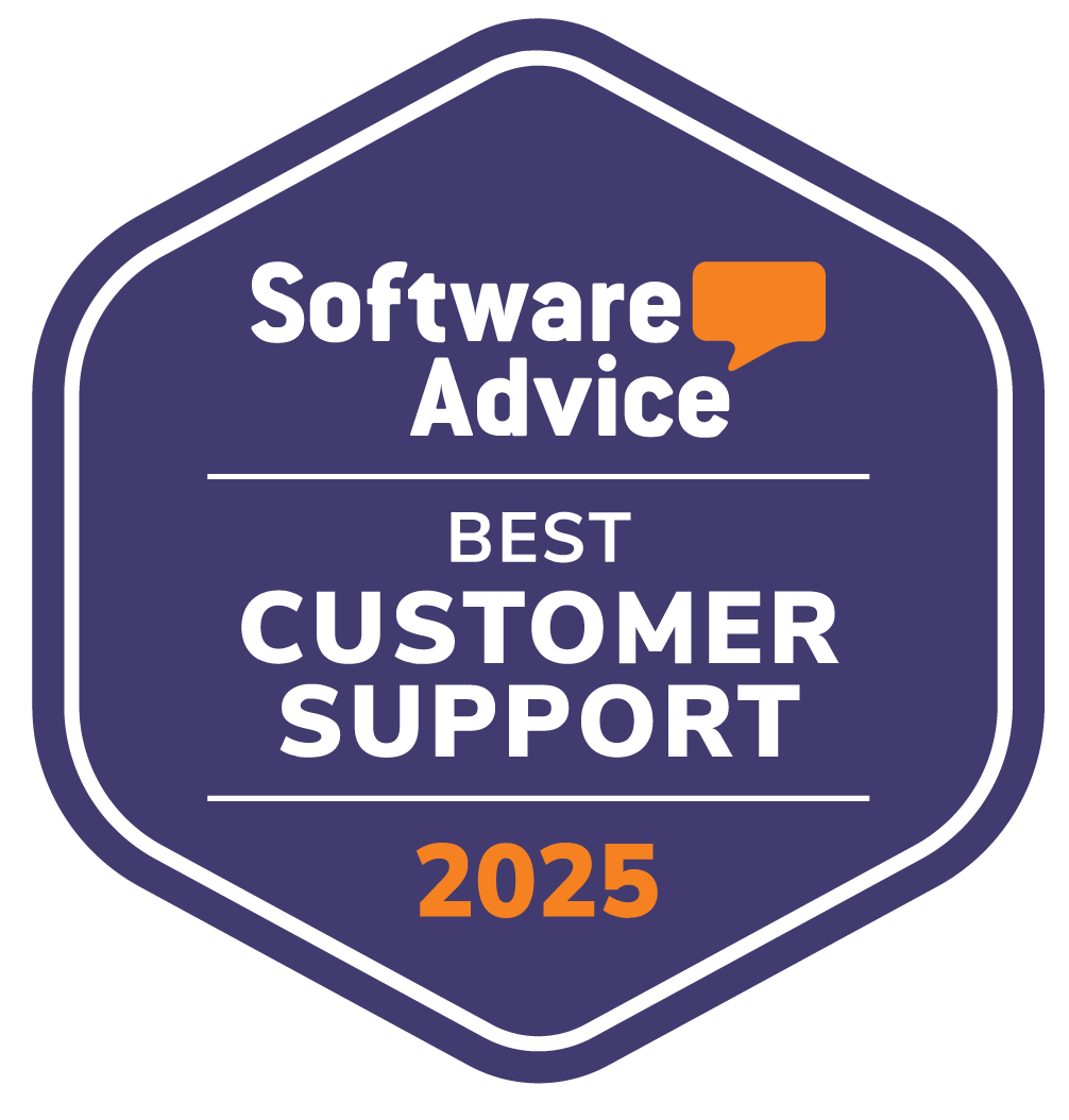 A purple badge that says software advice best customer support 2024