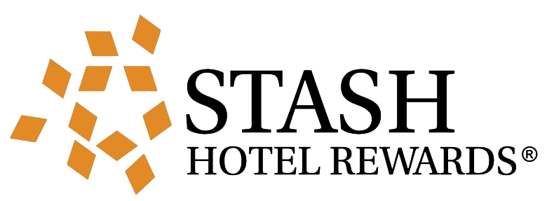 El logotipo de las recompensas del hotel Stash es naranja y negro.