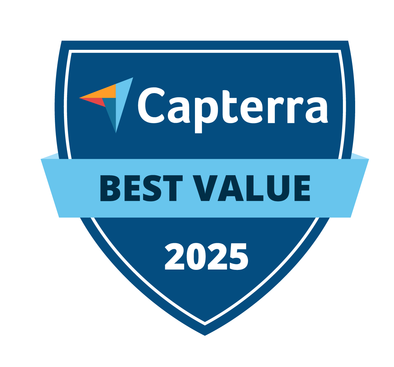 A blue shield with the words capterra best ease of use 2024 on it
