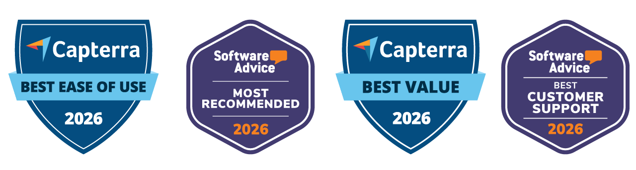Capterra y Software Advice otorgan insignias a la Mejor Facilidad de Uso, Más Recomendado, Mejor Relación Calidad-Precio y Soporte al Cliente 2026.