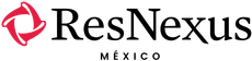 Logotipo de ResNexus México en texto rojo y negro con un icono circular rojo.