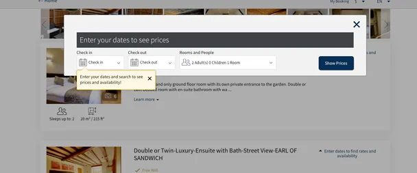 A screenshot of a website where a person is looking for a hotel room.