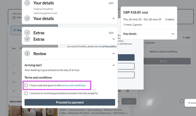 A screenshot of a website with a purple arrow pointing to a button.
