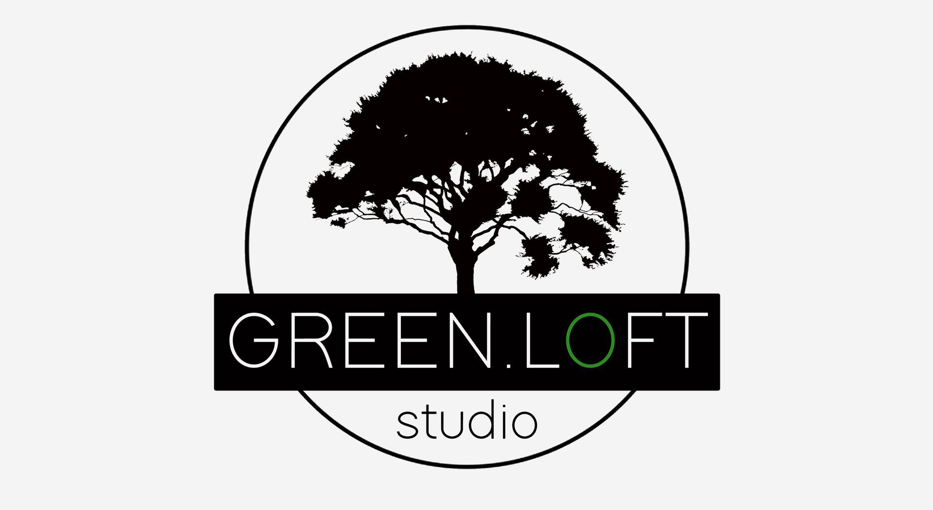 Logo for Green Loft studio: tree silhouette within a circle, 