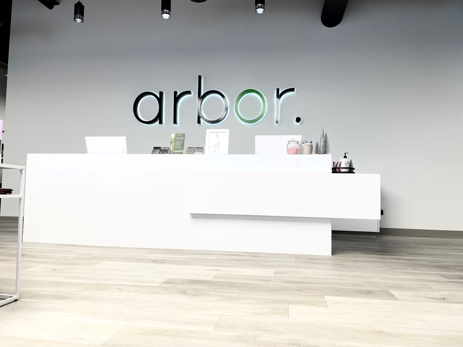 White reception desk with 