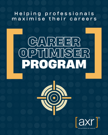 [axr] Career Optimiser Program poster with gold and white text on a dark blue background and target icon