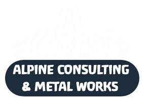 A logo for alpine consulting and metal works