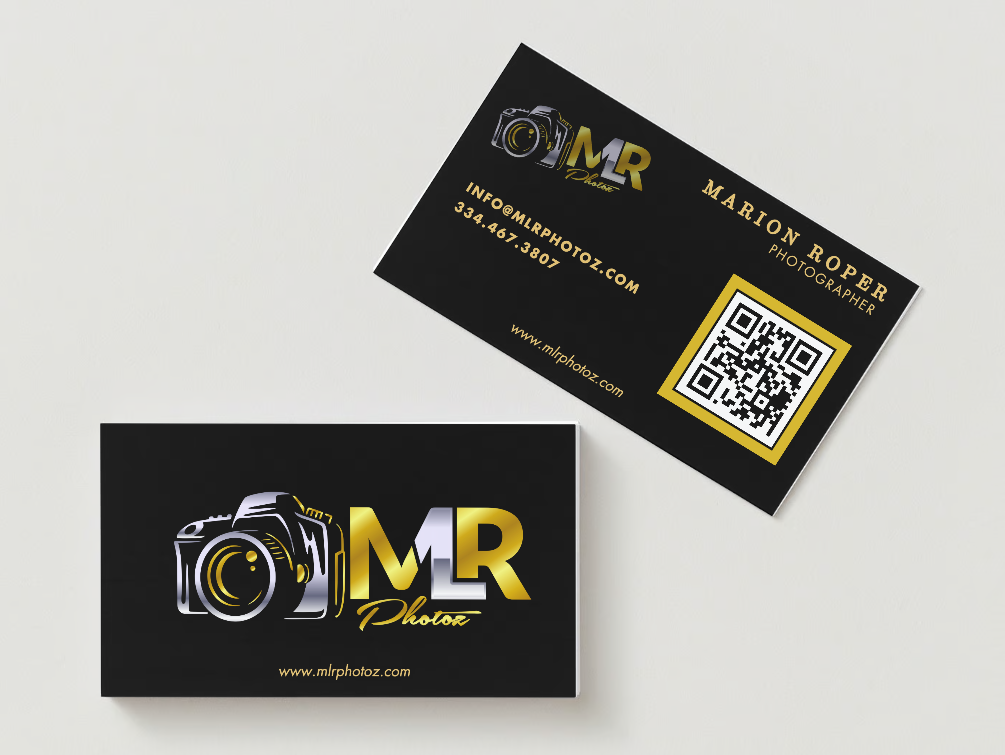 A black and gold business card for marcon roger