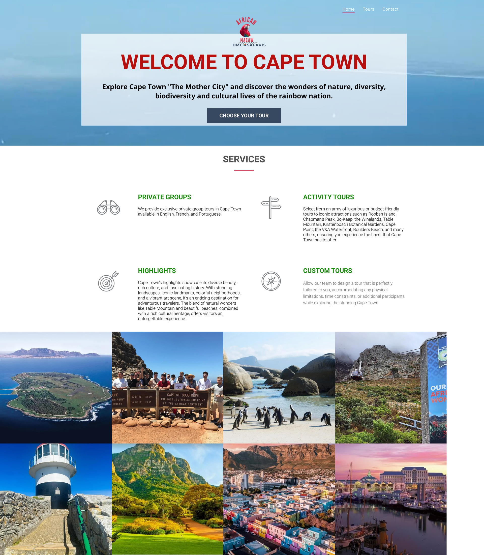 A welcome to cape town page with a collage of pictures