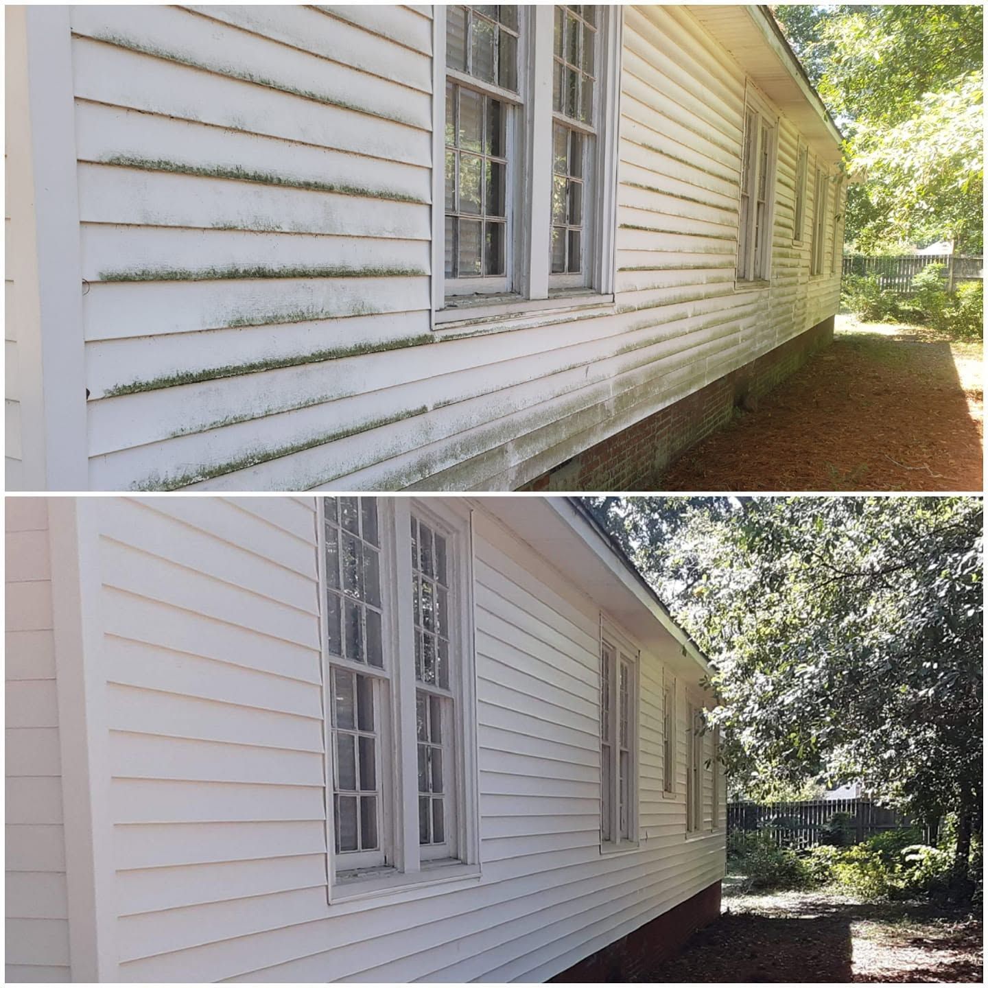 Professional house washing removes green algae, mold, and mildew from residential siding in Georgia.