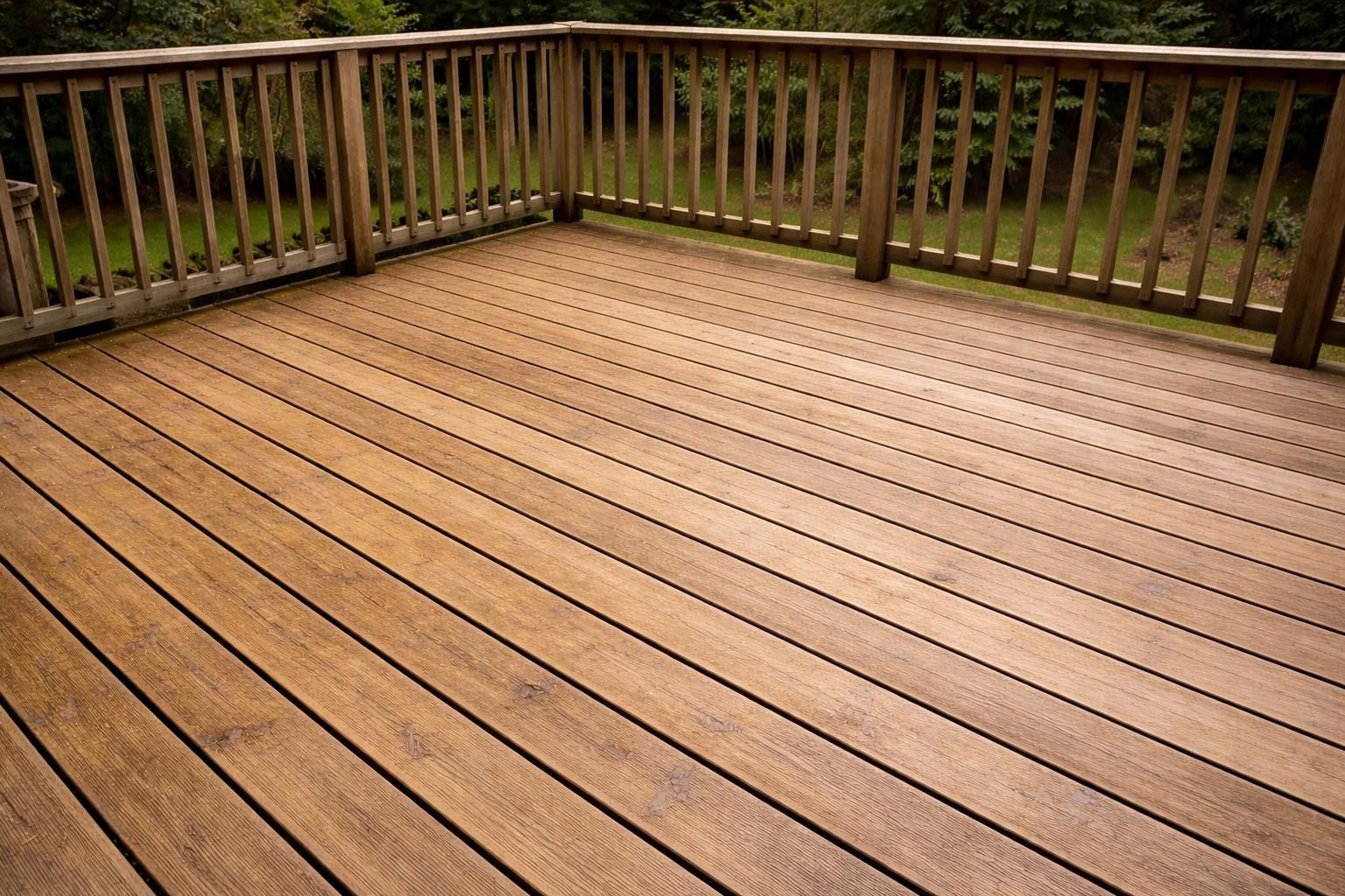 Professional wood deck cleaning restores a residential backyard deck in Georgia.