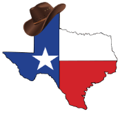 A map of texas with a cowboy hat on top of it