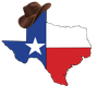A map of texas with a cowboy hat on top of it