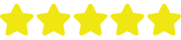 Five yellow stars in a row, rating icon.
