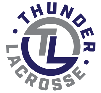 Thunder Lacrosse logo with interlocking gray and blue TL letters and circular text.