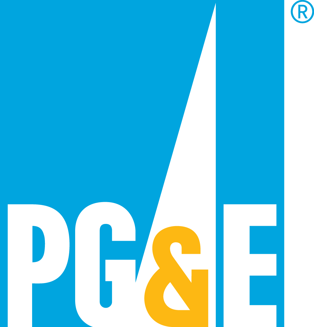 PG&E logo in blue, white, and yellow with a tall white triangle and registered trademark symbol