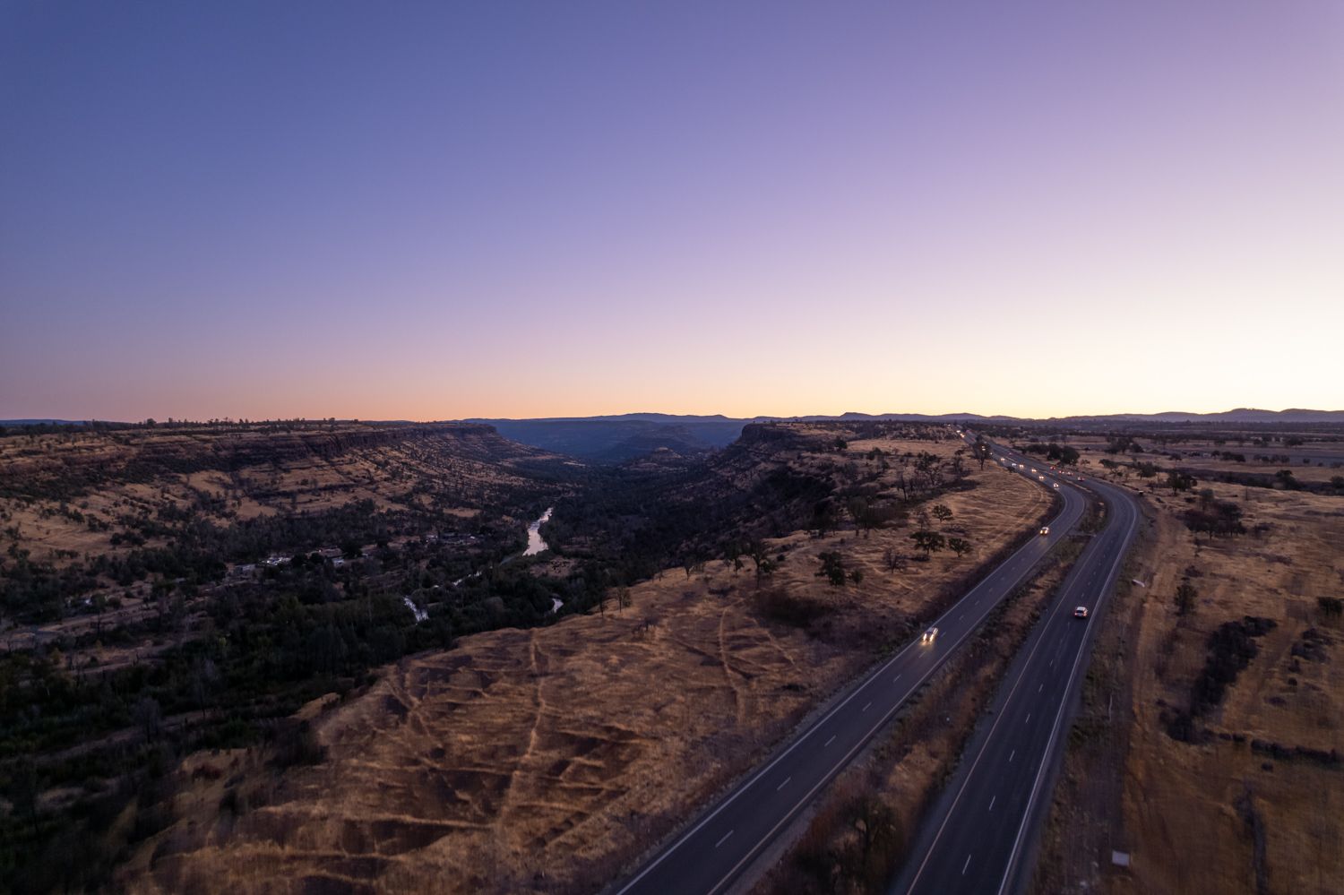 An aerial view of Paradise and Magalia at sunset.