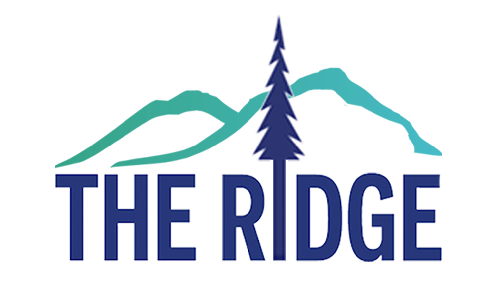 A logo for the ridge with a mountain and a tree