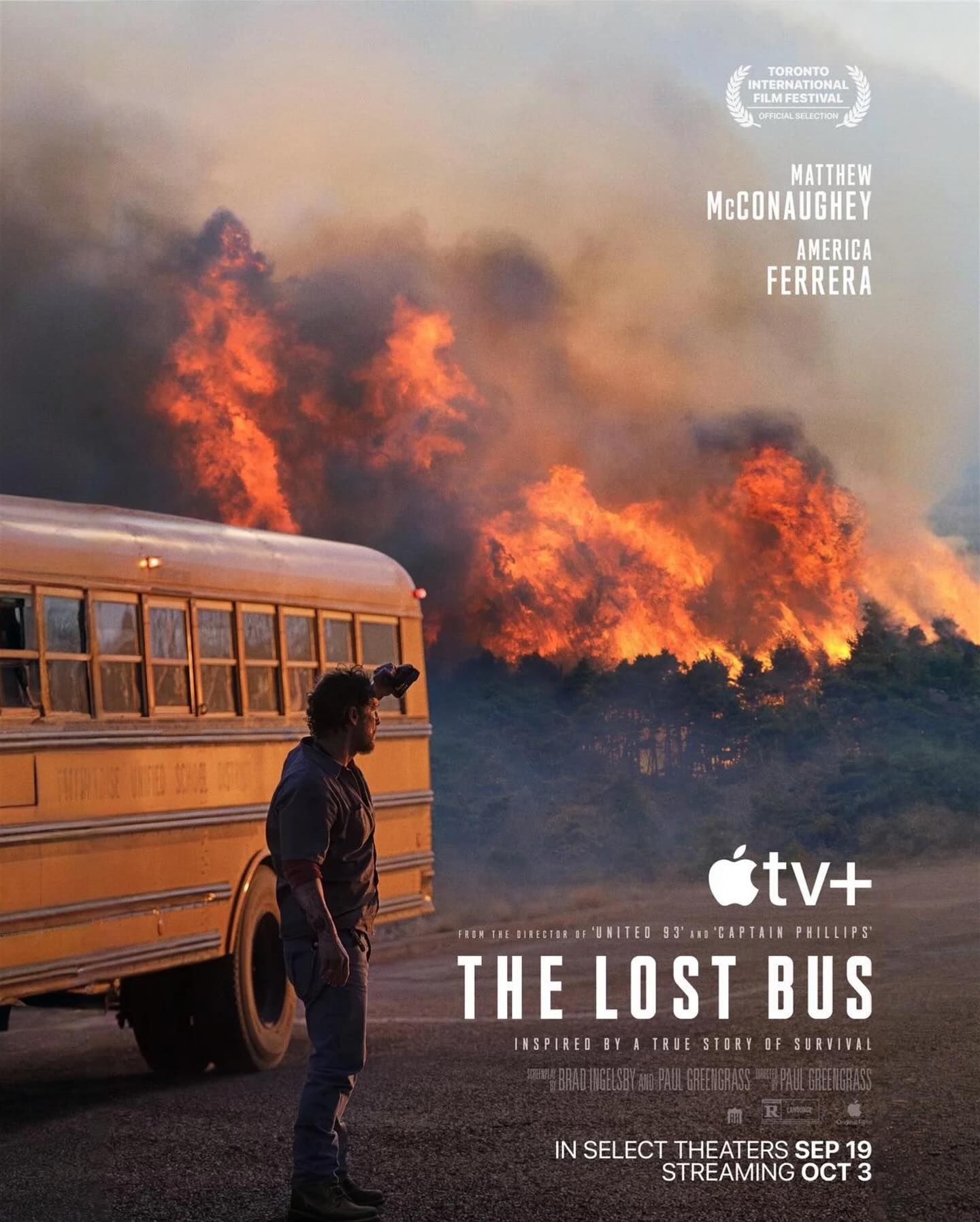 Paradise California Fire inspired true story an Apple TV Film
The Lost Bus movie poster featuring Matthew McConaughey and America Ferrera