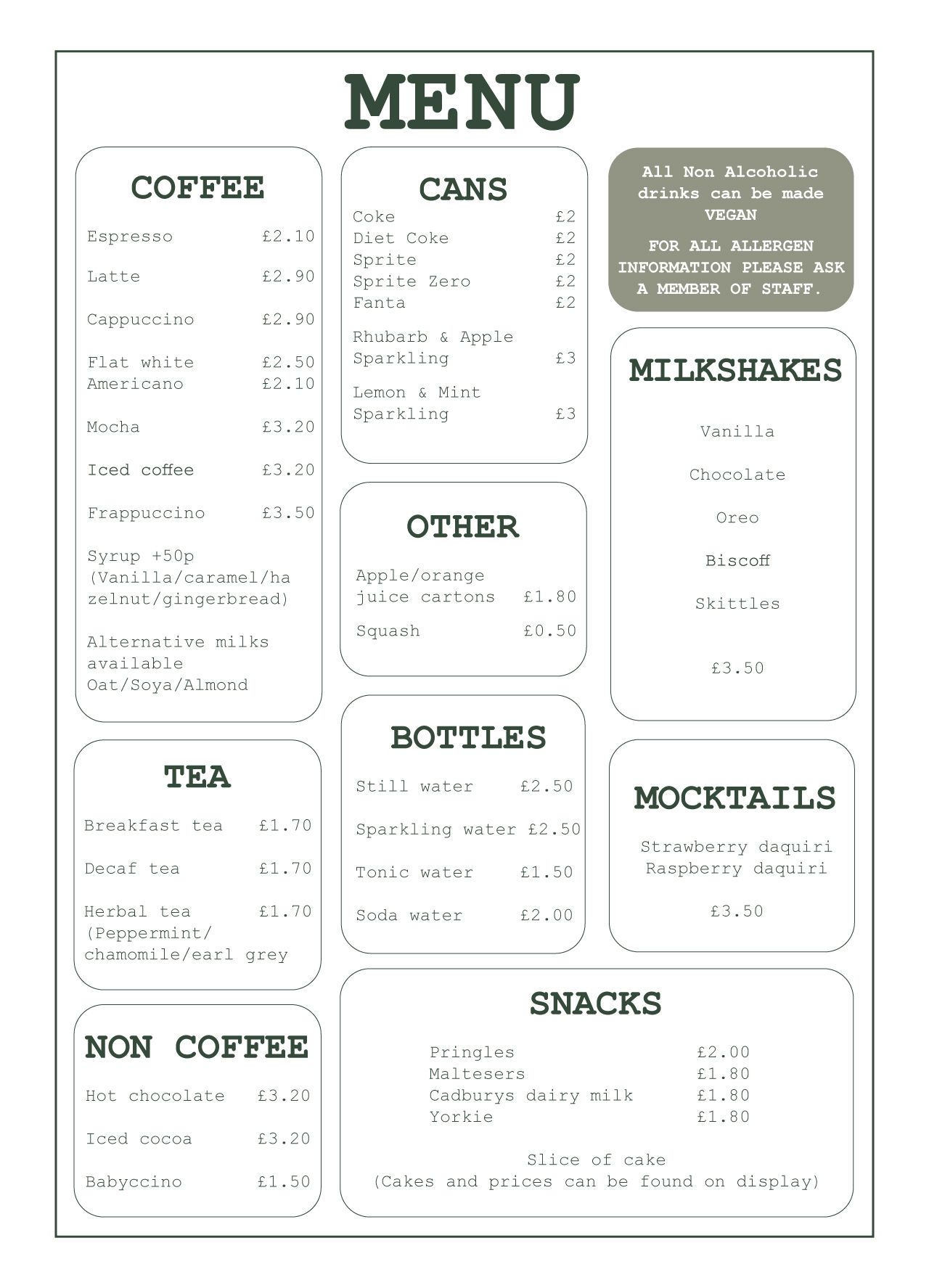 Drinks Menu